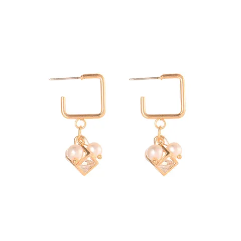 Pearl Cube Crystal Zircon Earrings