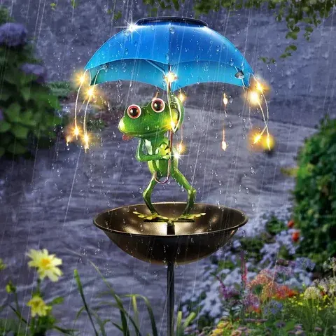 Solarbetriebene Froschstatue Straßenlaterne Gartendekoration Kolibri-Vogelfutterspender für den Außenbereich