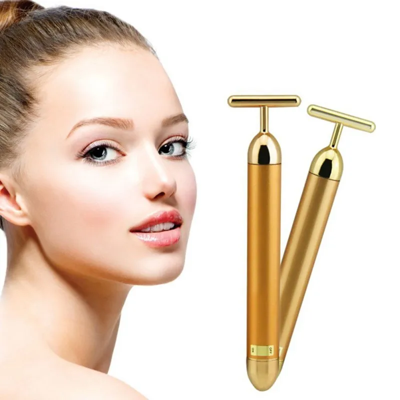 T-Form Gesichts Massage Gerät Vibrierende Schönheits bar 24k