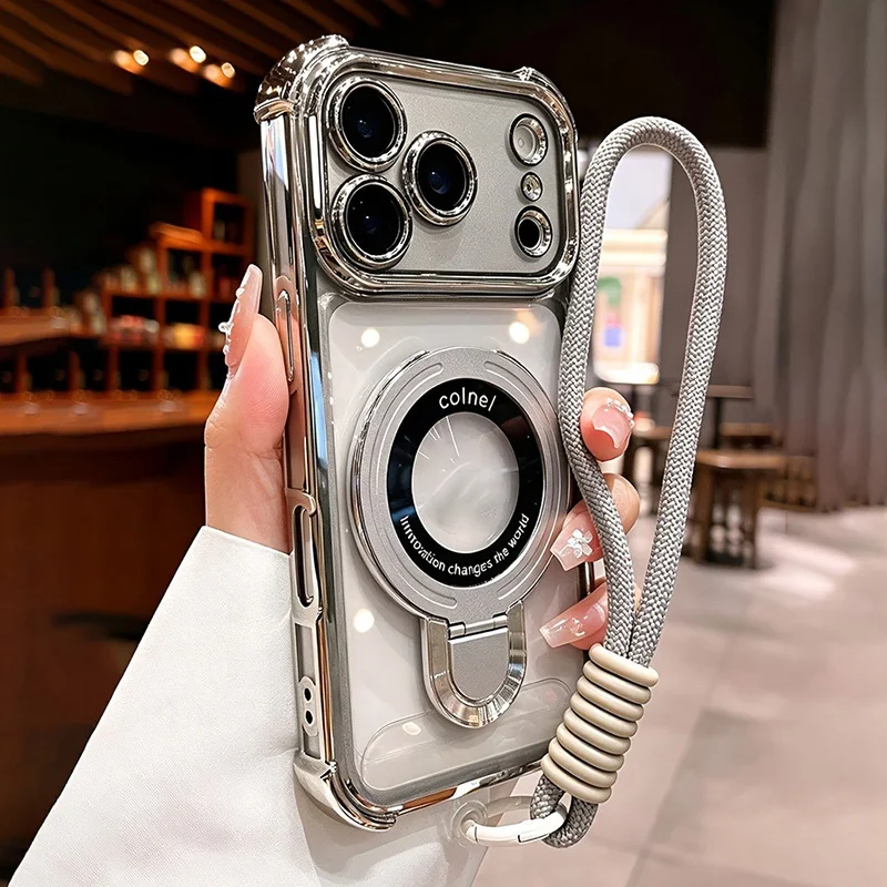 Luxuriöse Transparente Magnetische Standhülle mit Galvanisierung für iPhone 4