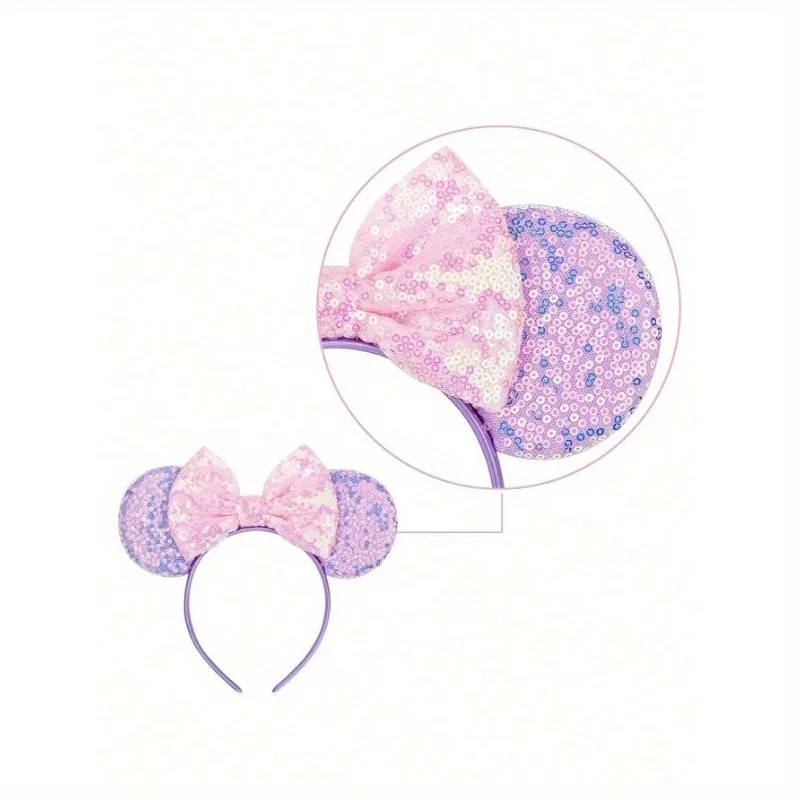 Lila-Rosa Haarreif mit Pailletten-Ohren 4