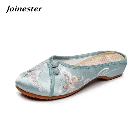 Embroidered Satin Slippers