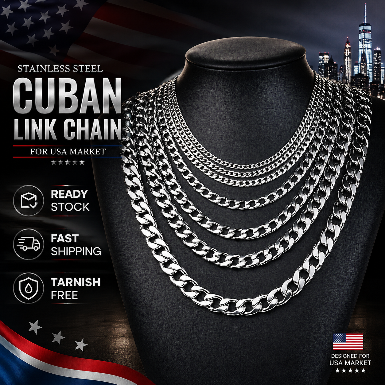Curb Cuban Link Chain Mens Necklace Gold Black