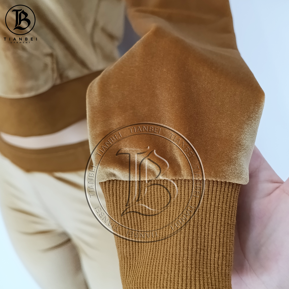 Women's Velvet Tracksuit Set with Ribbed Jacket 4
