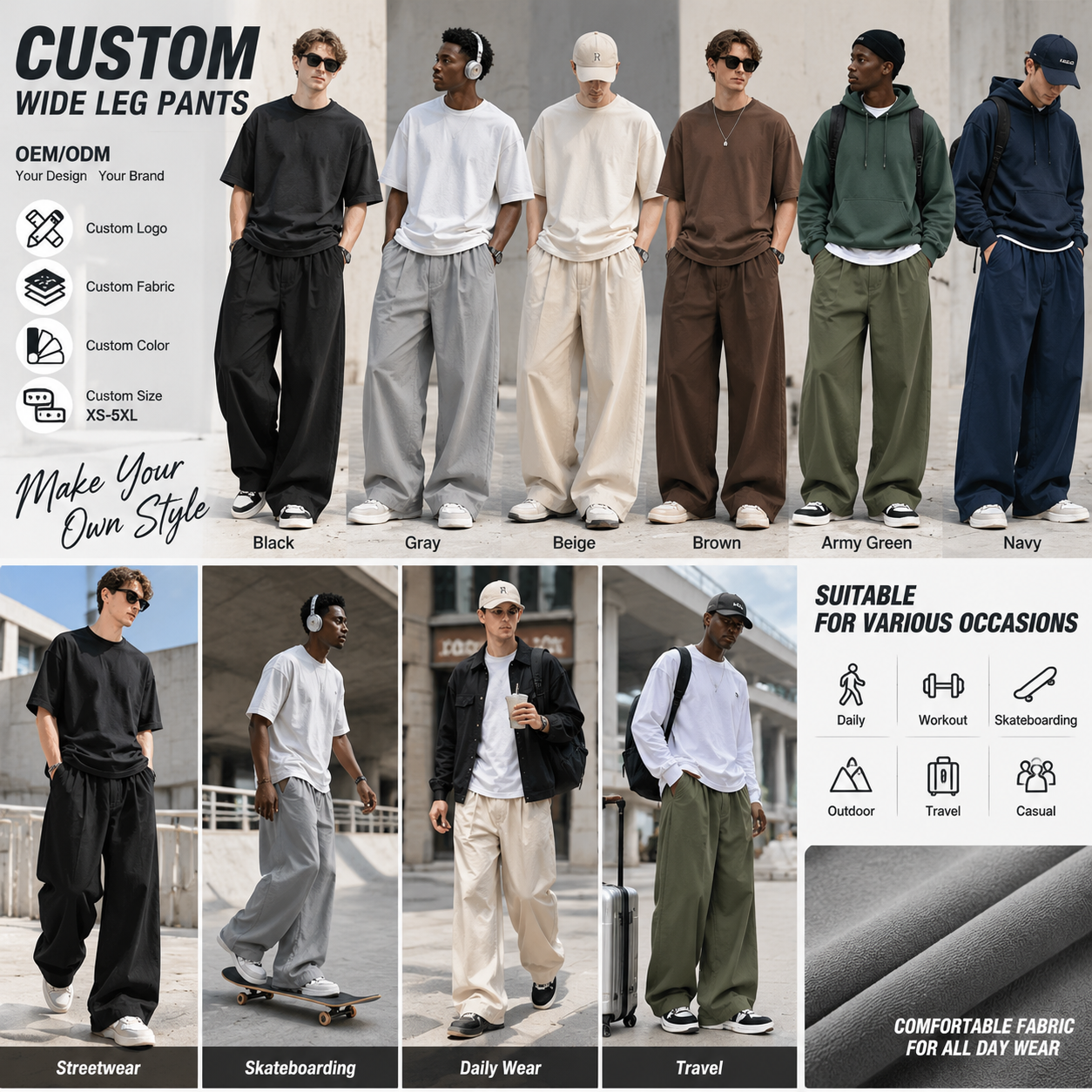 Clothing Men's Wide Leg Pants Private Label Baggy 2