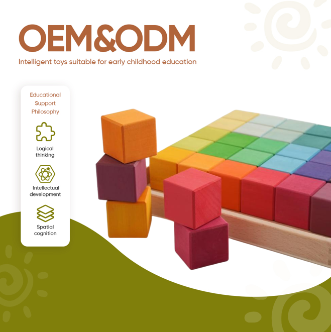 Rainbow Basswood Mosaic Wooden Building Blocks