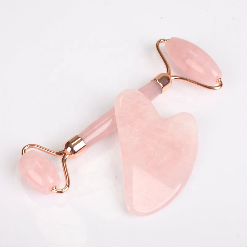 Rose Quartz Jade Roller Gua Sha Set With 3