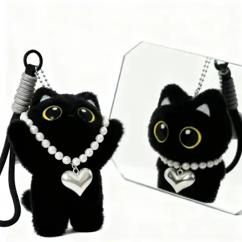 Black Cat Plush Keychain Charm