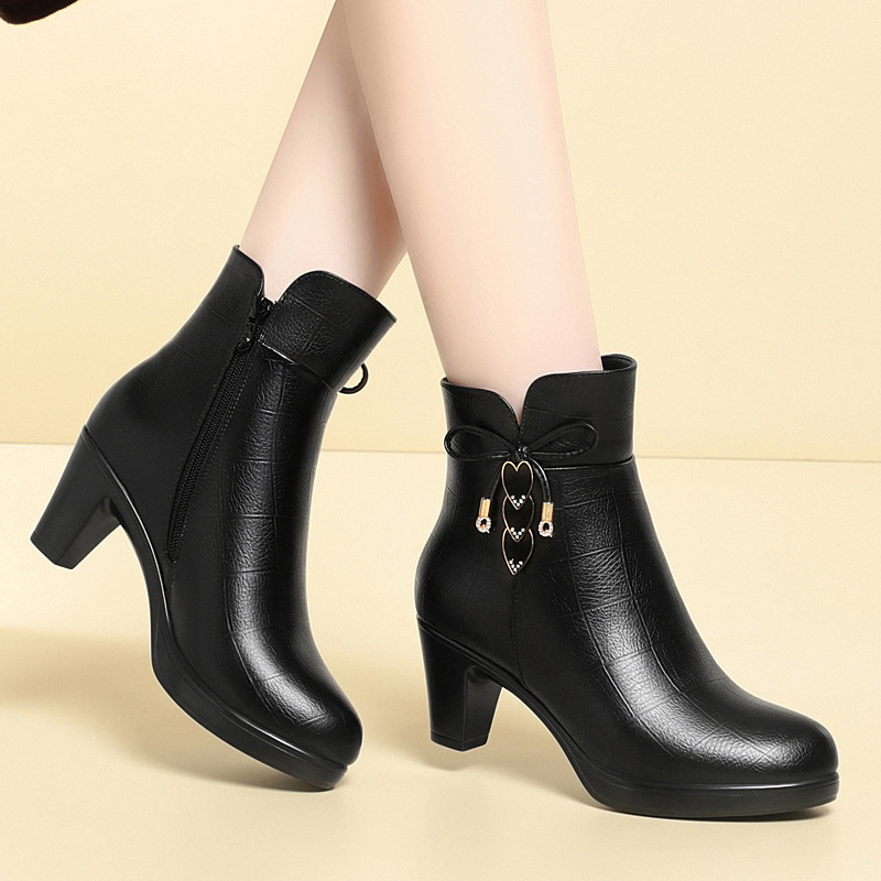 Xuanhui Fashion Winter Warm Snow Boots Black Leather 2