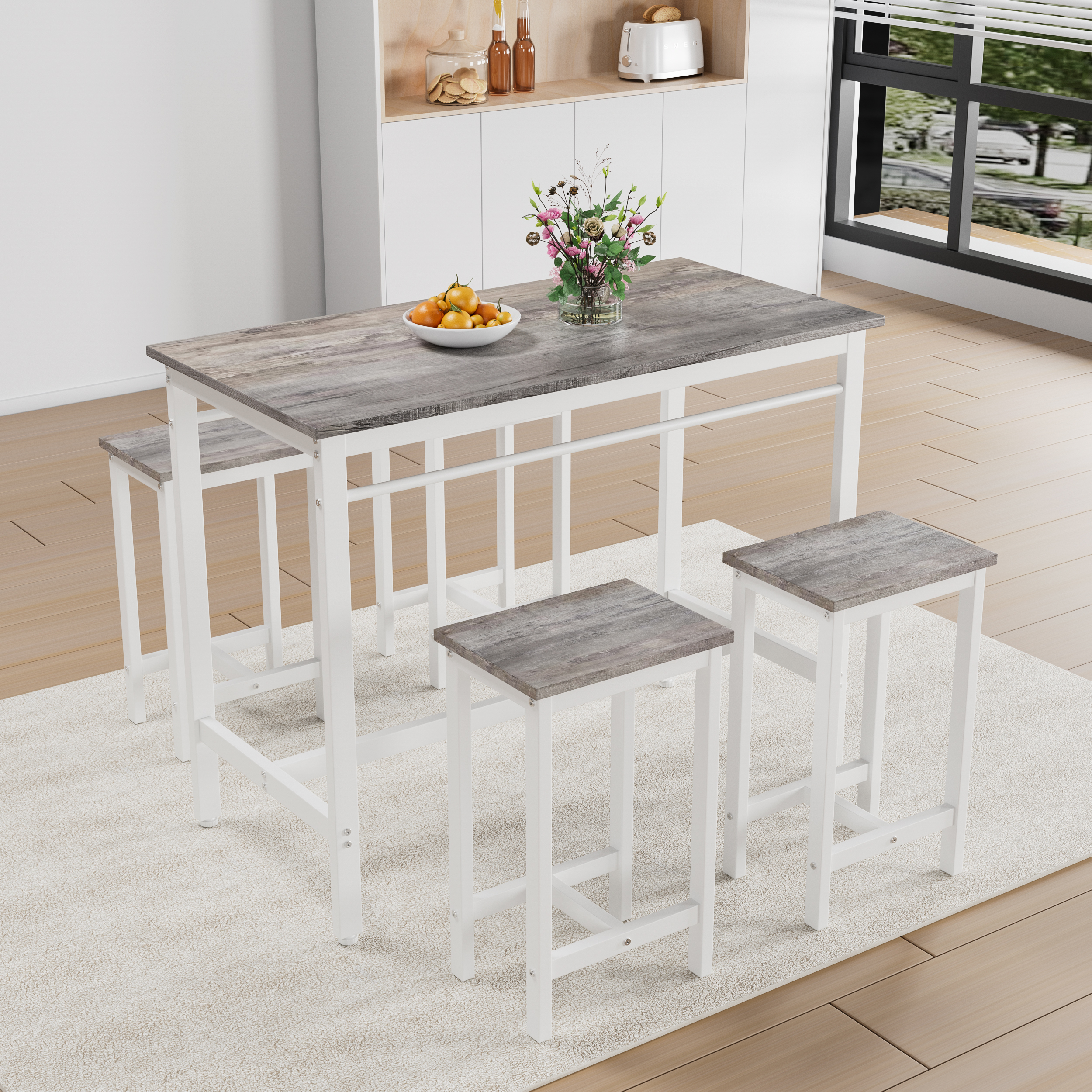 5-Piece Bar Table Set With Stools White Oak