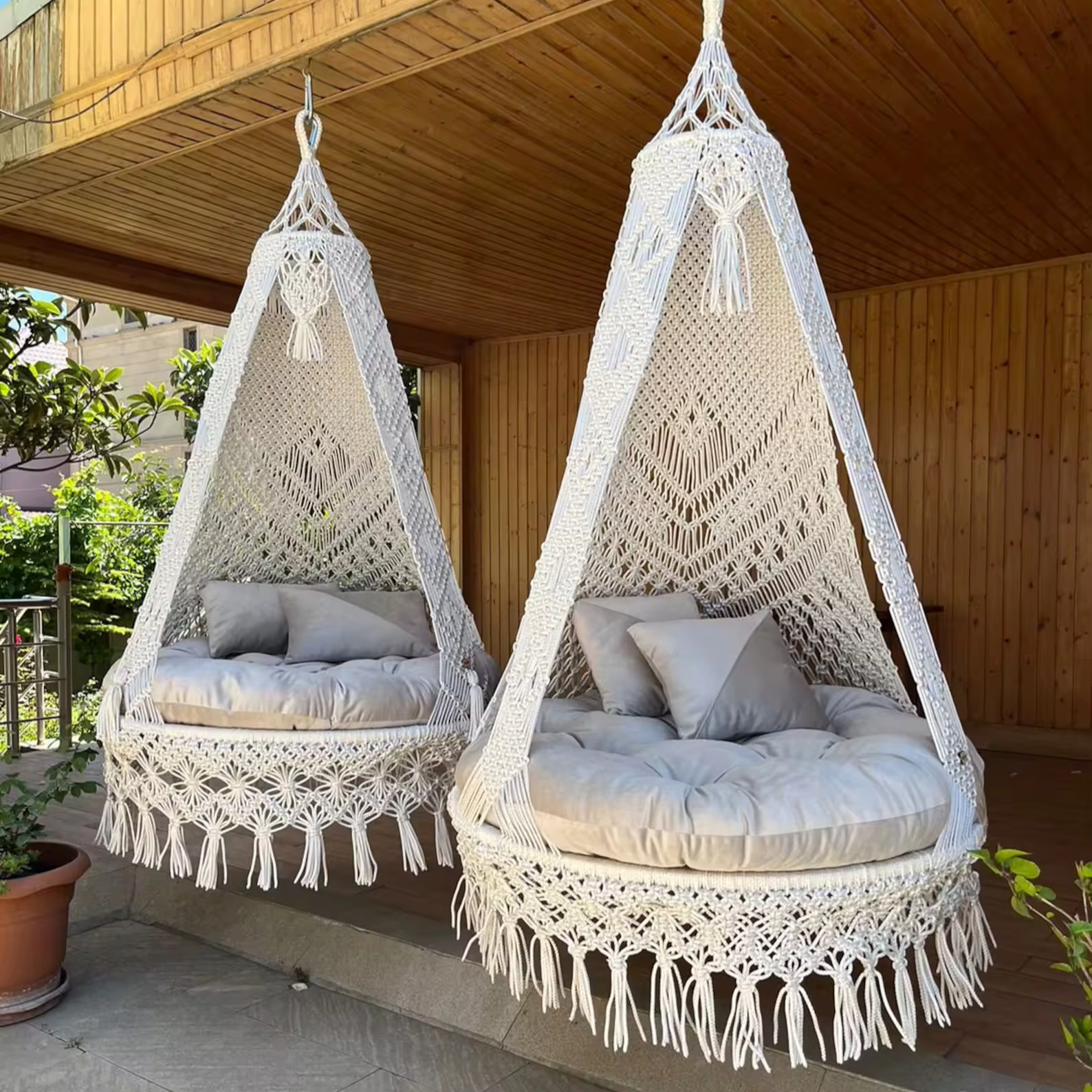 White Macrame Hanging Chair XL