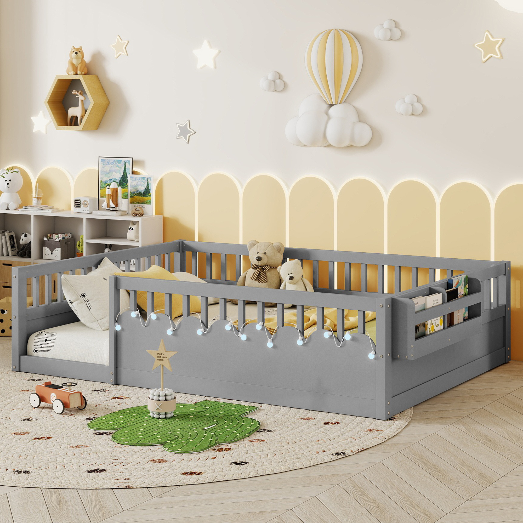 Montessori-Kinderbett aus Holz mit Lichtleiste
