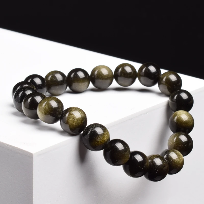 Golden Natural Obsidian Bead Bracelet 2