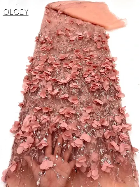 Afrikanischer Nigerianischer Eleganter 3D-gestickter Goldpulver-Spitzenstoff aus Französischem Tüll 2