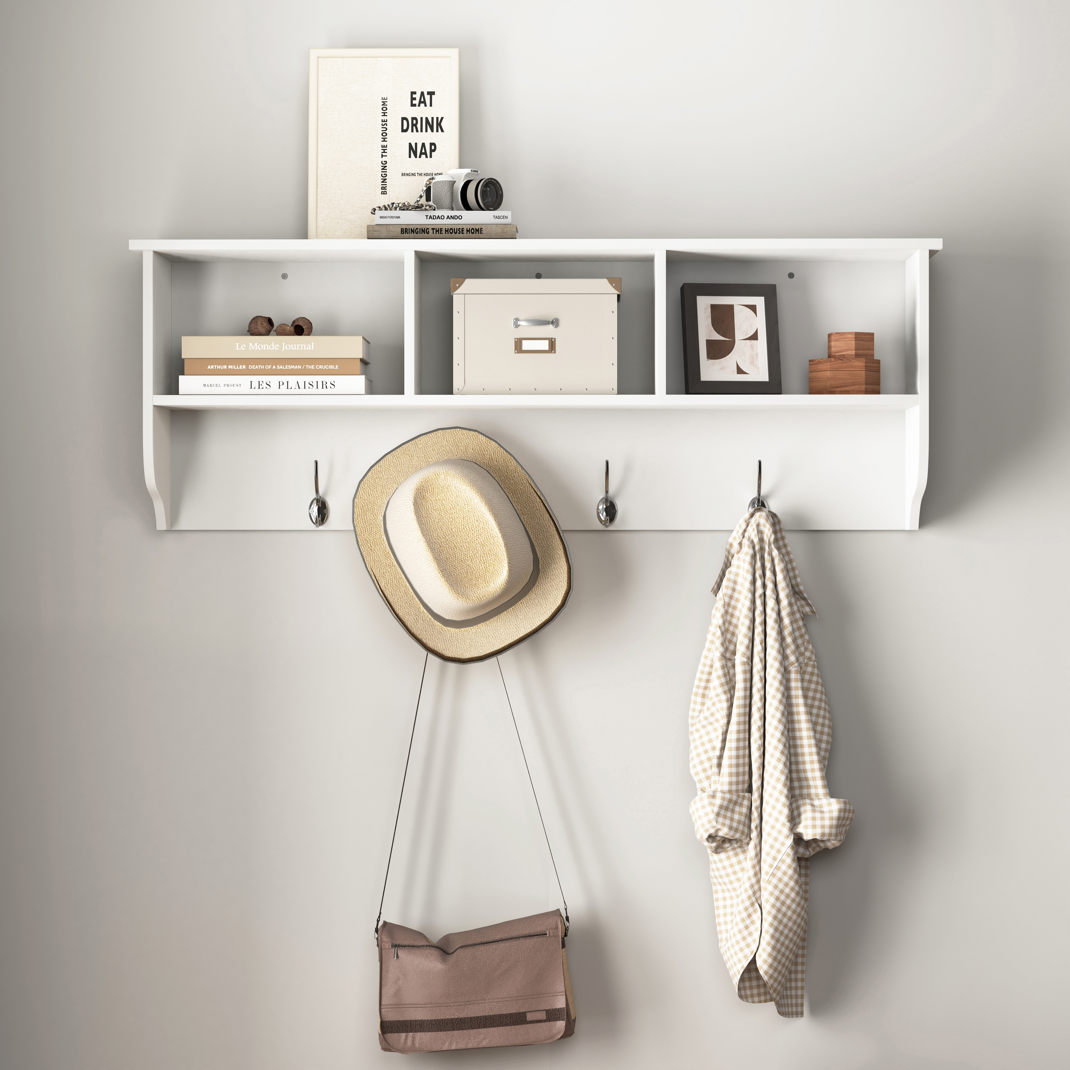 Espresso Entryway Wall Mounted Coat Rack With 4