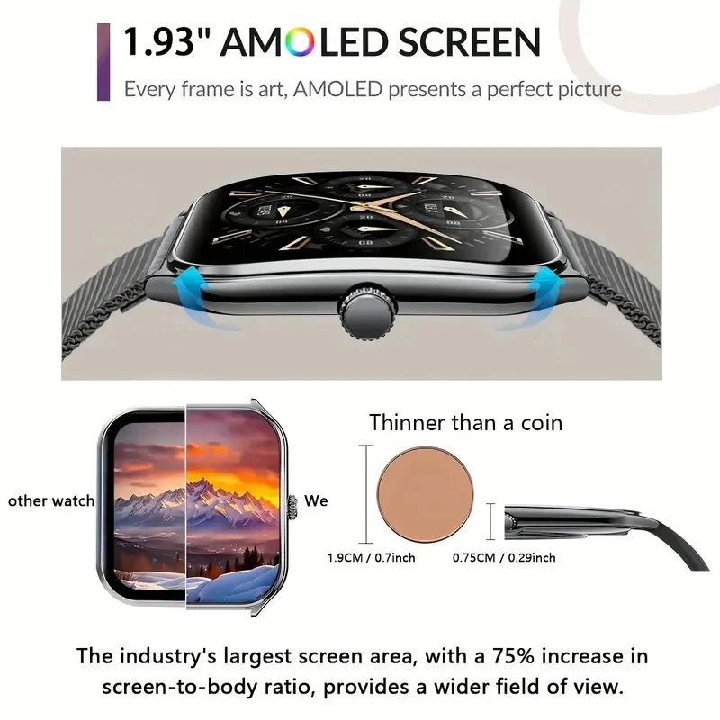 Neue Ultra-Dünne Smartwatch für Herren 1 96' AMOLED 2
