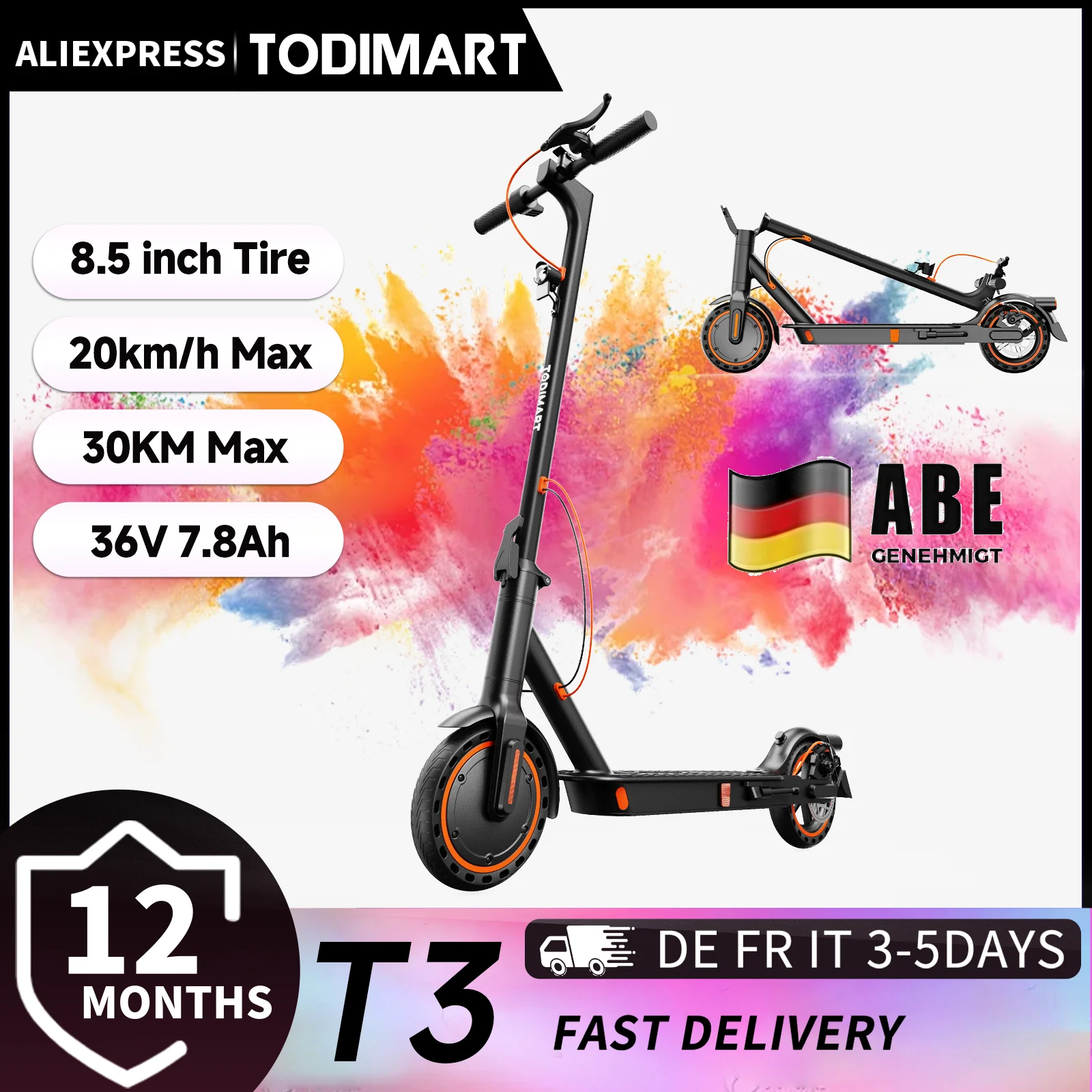 TODIMART N3B Elektro-Scooter mit ABE-Zulassung Elektroroller für Erwachsene