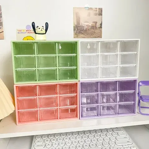 Transparent 9-Compartment Desk Organizer