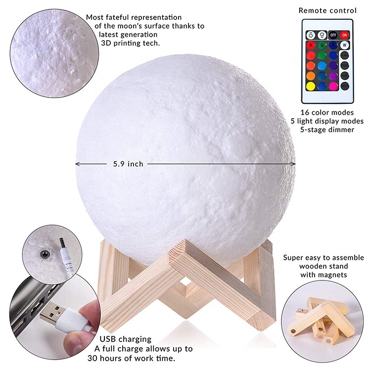Dimmable 3D Moon Lamp with 16 Colors 2