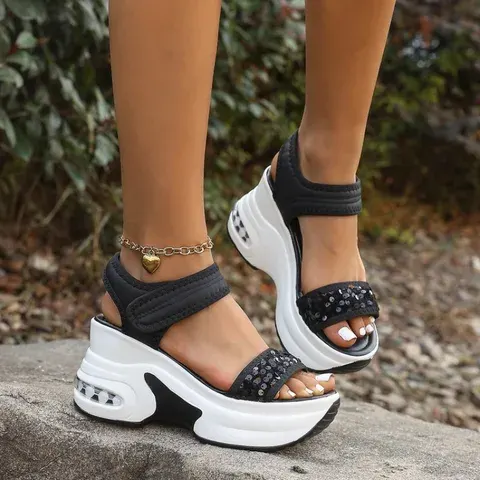 Damen-Sandalen : Modische Sommersandalen mit Dicker Sohle Hohem