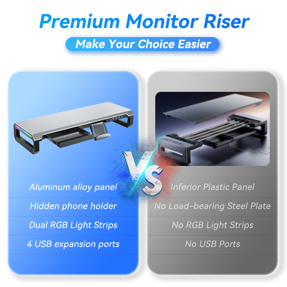 Aluminum Monitor Stand 4 USB Ports Storage 3
