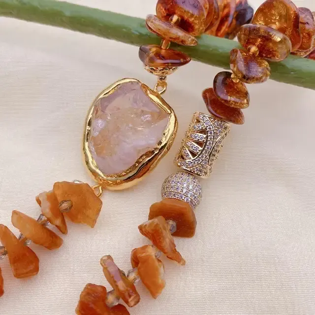 Kkgem Natural Golden Amber Raw Necklace Citrine 4