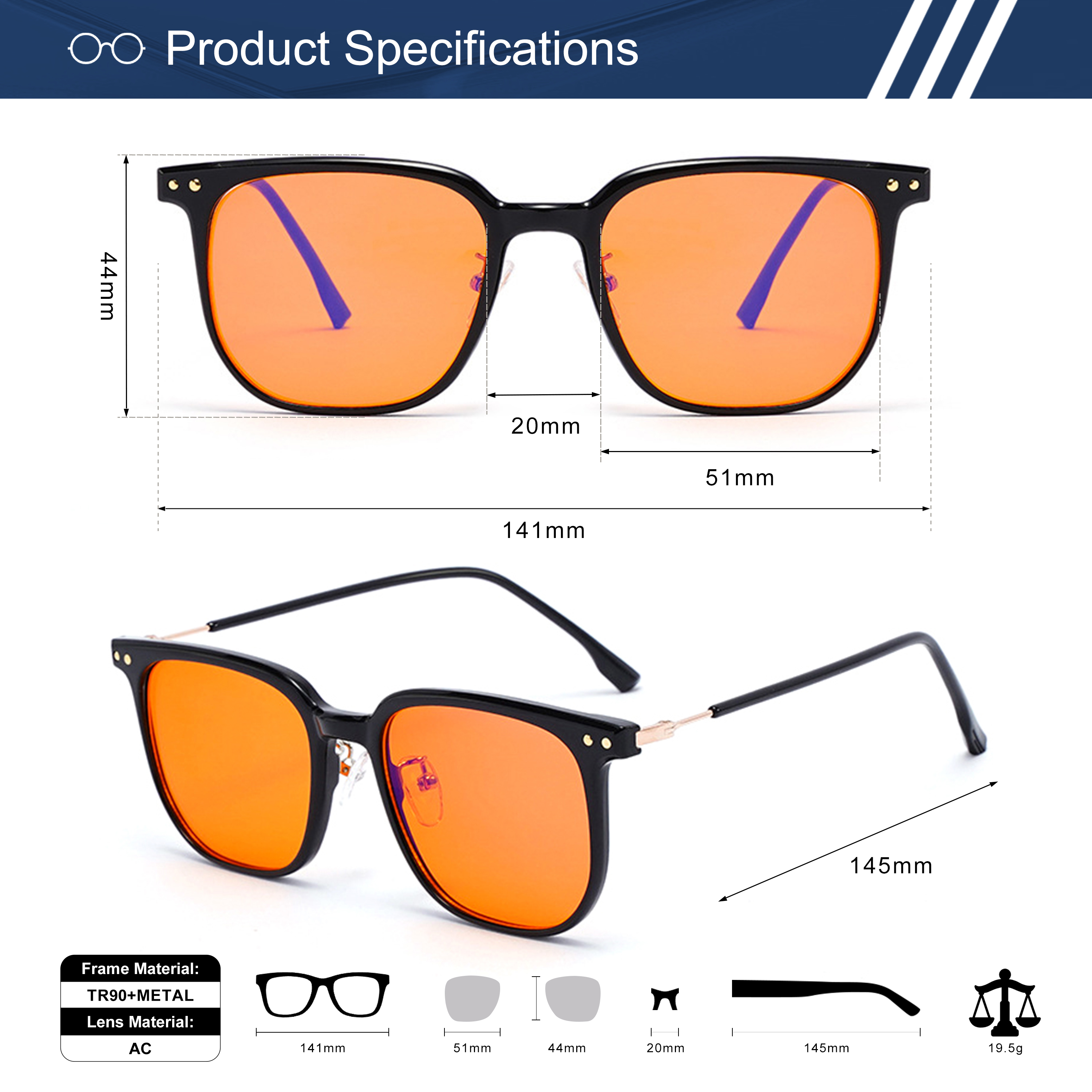TR90 Red Amber Blue Light Gaming Glasses 4