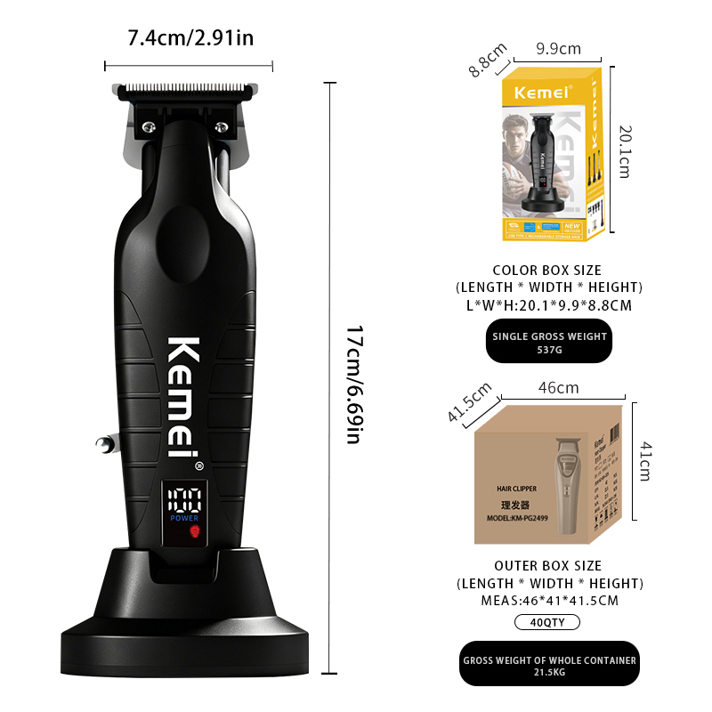 KEMEI Km-PG2499 Cordless Mens Hair Clipper 1200mAh 7000rpm 3