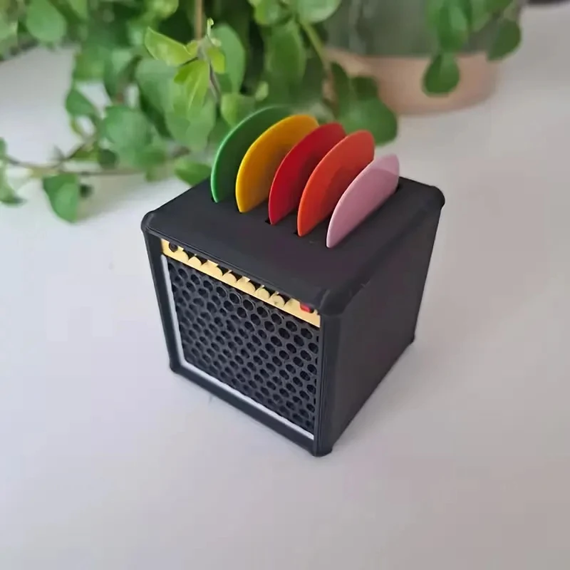1 Stück Gitarrenplektrum-Box im Vintage-Lautsprecher-Design Tragbare Aufbewahrungsbox für 4