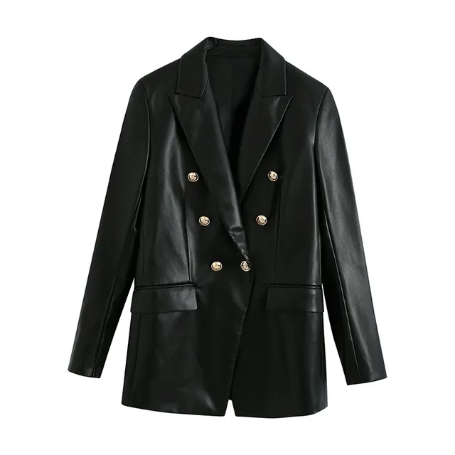 Long Sleeve Double Breasted Fashion PU Leather Suit 2