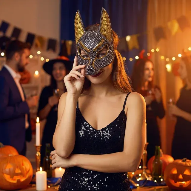 Rhinestone Wolf Face Mask 3