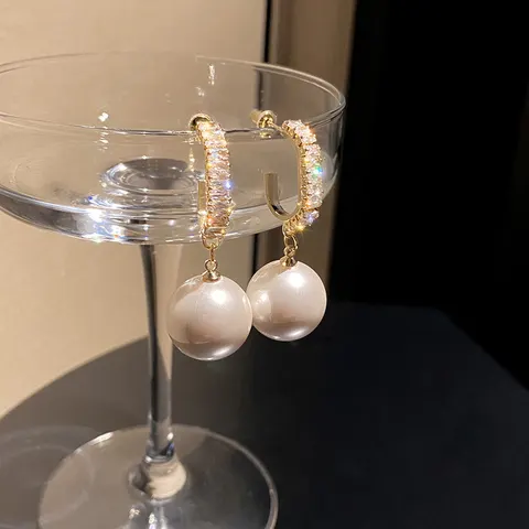 Korean Oversized White Pearl Drop Earrings