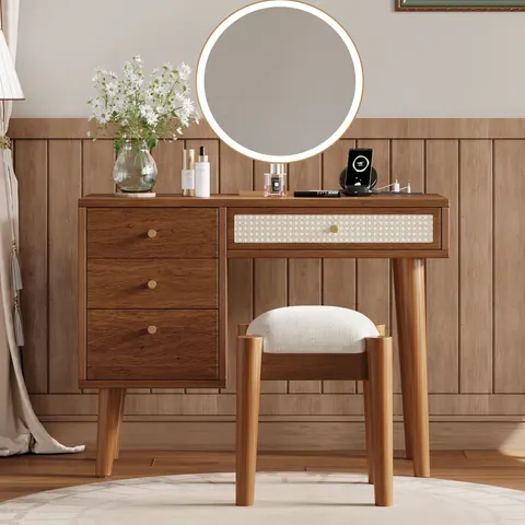 39 Retro Bohemian Style Wooden Makeup Vanity Set