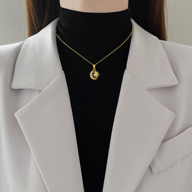 Moon Sun Pendant Necklace Gold-Plated Steel 2