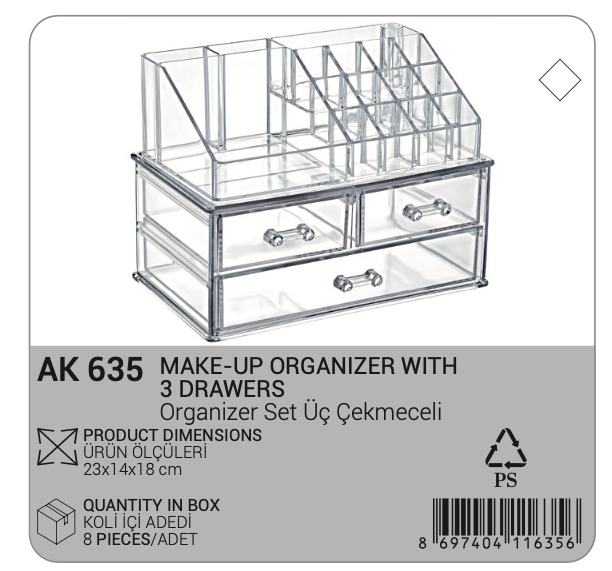 Transparent Acrylic Makeup Organizer 3 Drawers 3