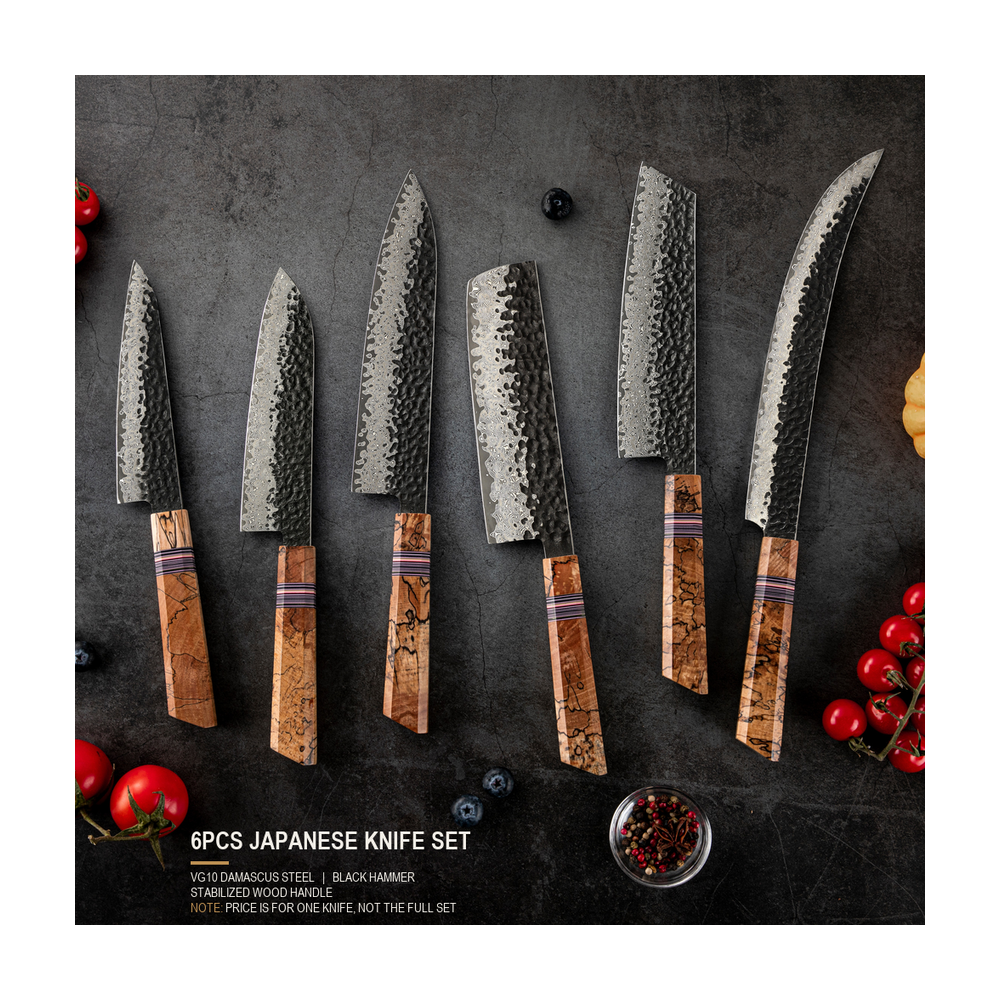 6-Piece Hammered Damascus Chef Knife Set