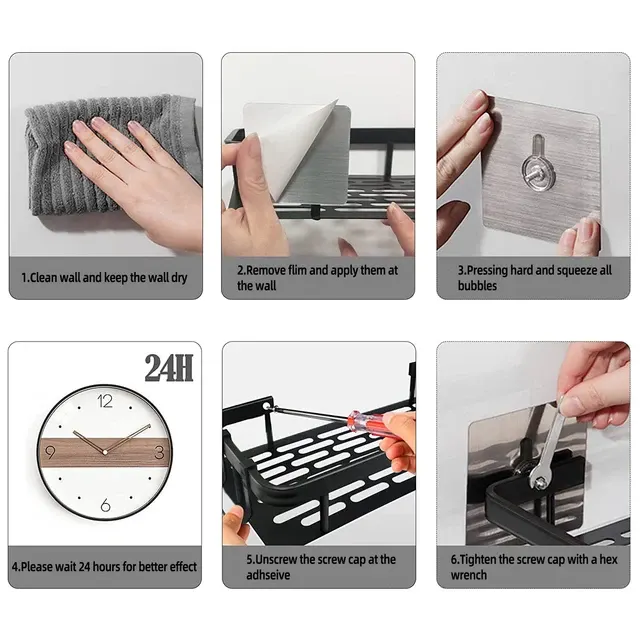 Wall Bathroom Shelf, No-Drill Shower Rack 4