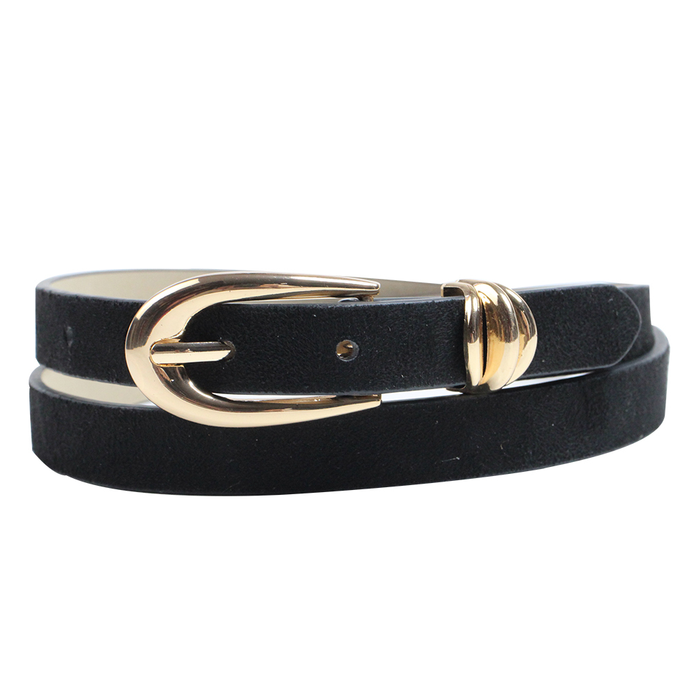 Black Suede PU Leather Skinny Belt With Color