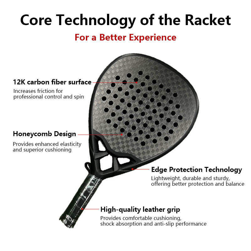 12K Carbon Fiber Professional Padel Racket Customizable Beach 4