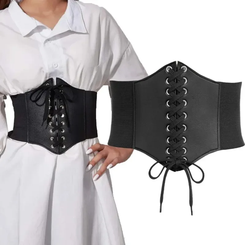 Damen-Korsettgürtel im Gothic-Stil aus PU-Leder mit Schnürung Vintage-Taillengürtel