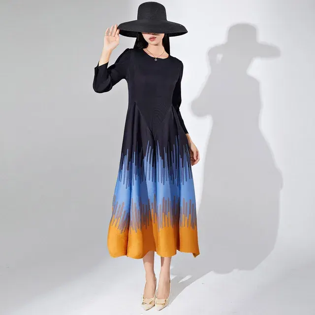 Plus Size Miyake Ruched Pleated Breathable Midi Dress 3