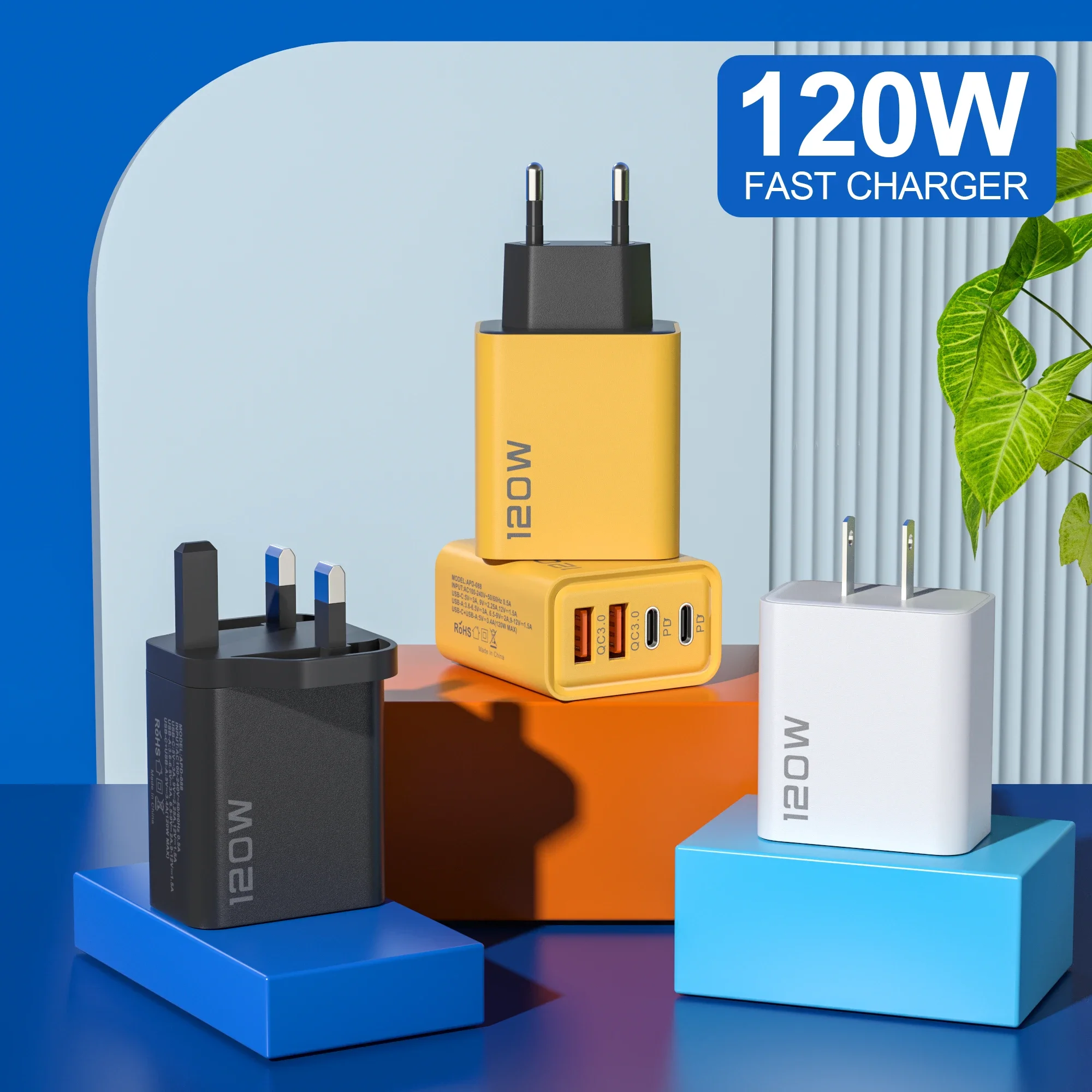 240W USB-C-Telefonladegerät Schnelles Laden Wandadapter 100W 6A 3-in-1-USB-A-auf-3×-Typ-C-Datenkabel 3