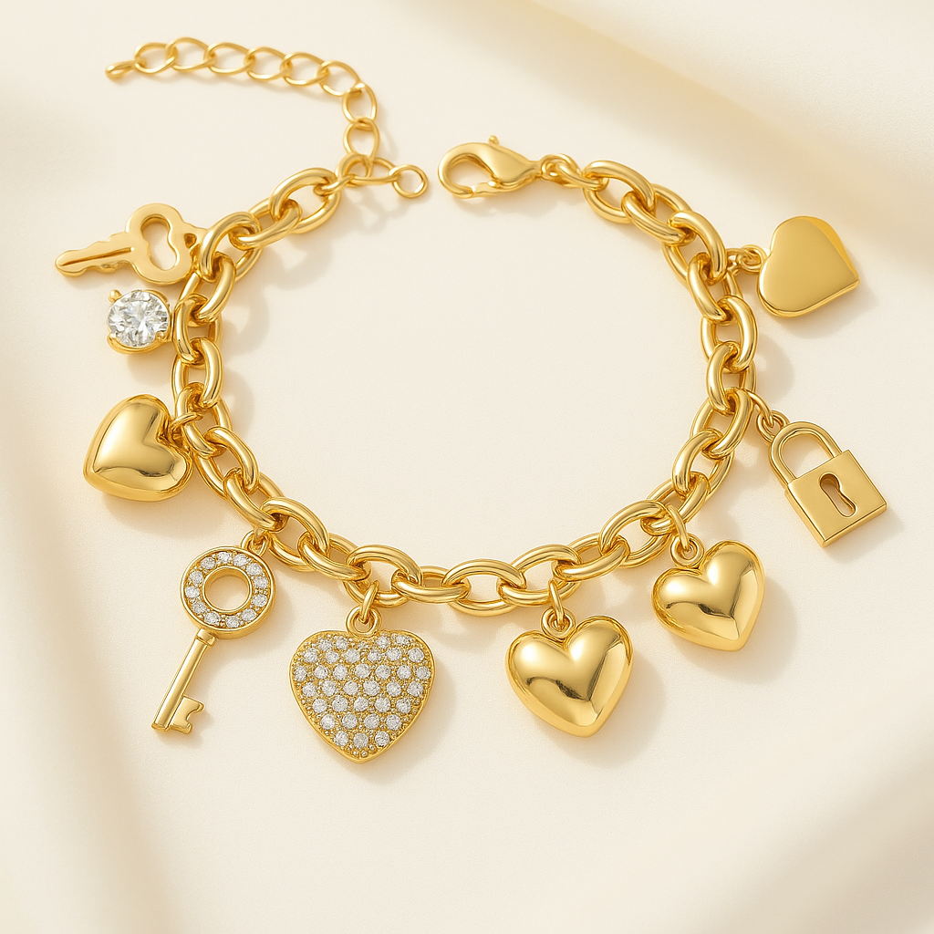 Herz-Charm-Armreif in Goldfarbe für Damen