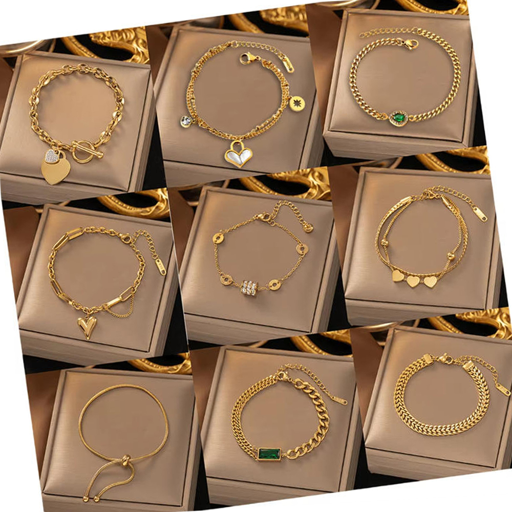 Stainless Steel Zirconia Heart Cuban Chain Bracelet 2