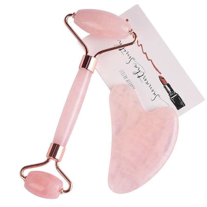 Rose Quartz Jade Roller Gua Sha Set With 4