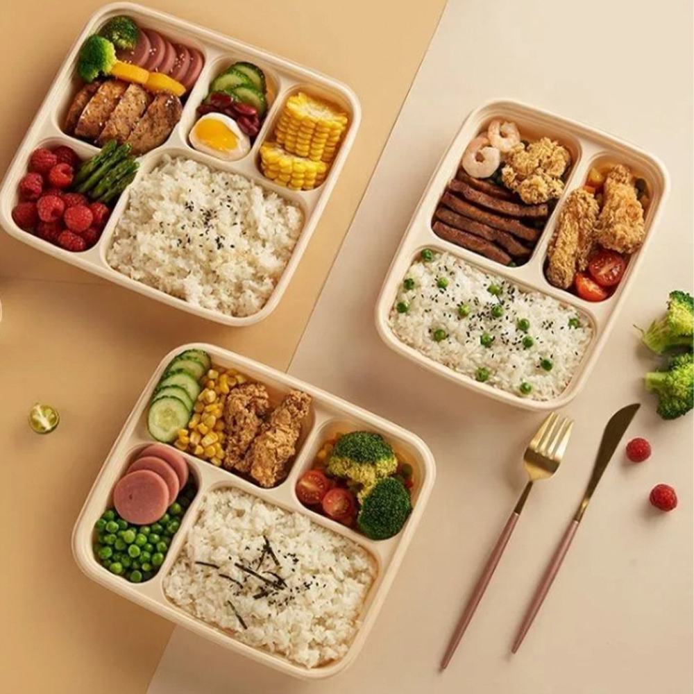 5 Compartment Food Packaging Disposable Lunch Cornstarch Bento