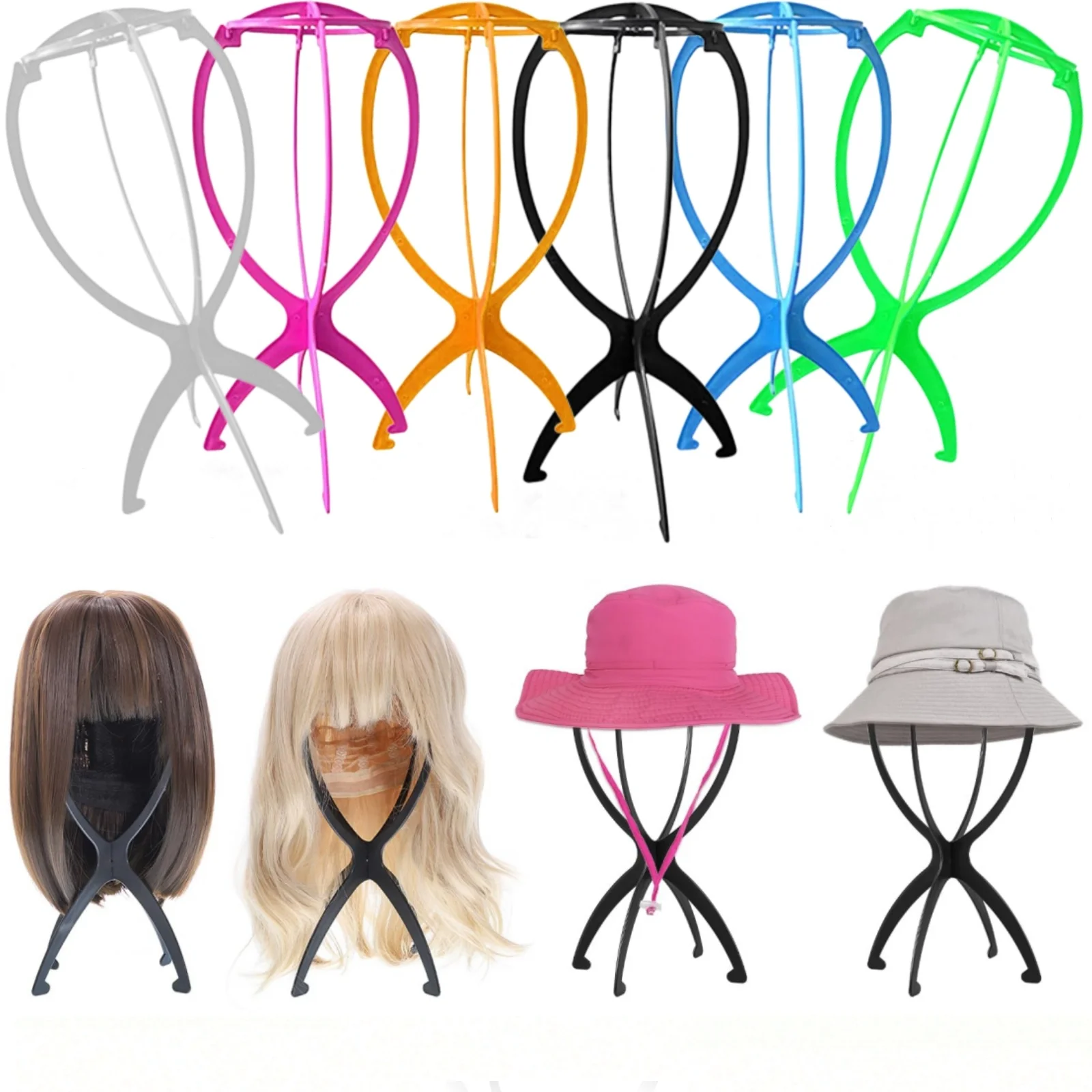 Foldable Plastic Wig Stand Travel Hat Display 2