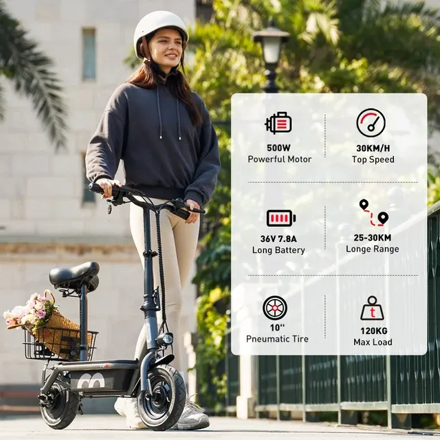 iScooter 10-Zoll-Elektro-Scooter mit Sitz 500W 30KM H E-Bike 2