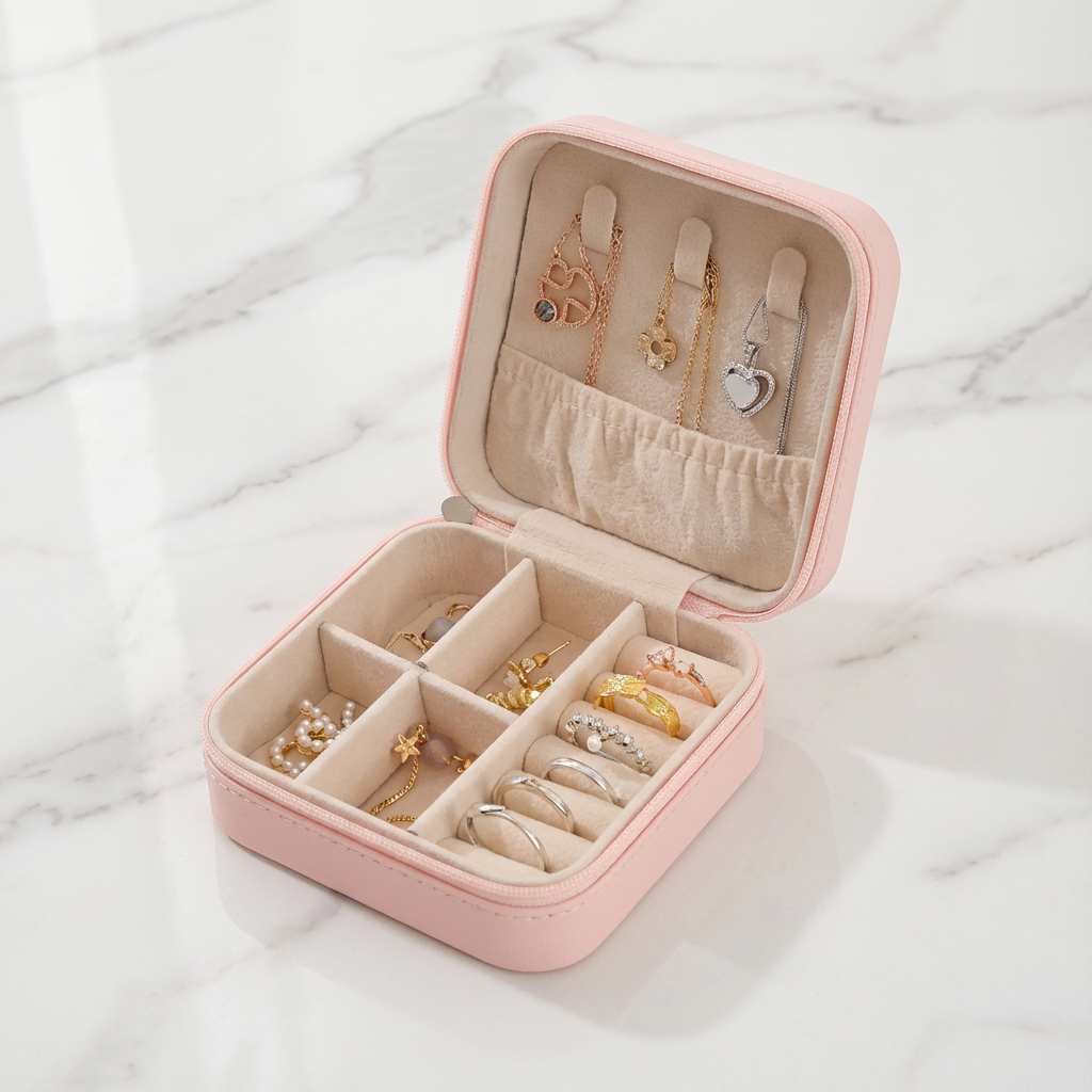Small Leather Travel Jewelry Organizer Case 2