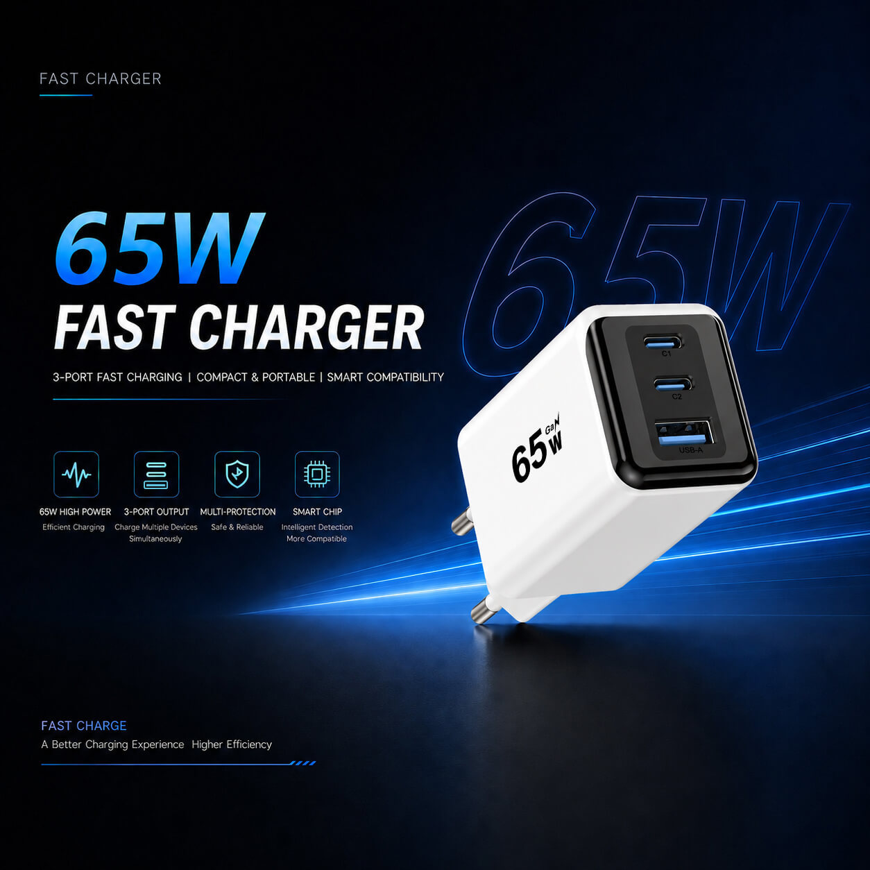 Portable 65W Fast Charge Adapter Multi-Device